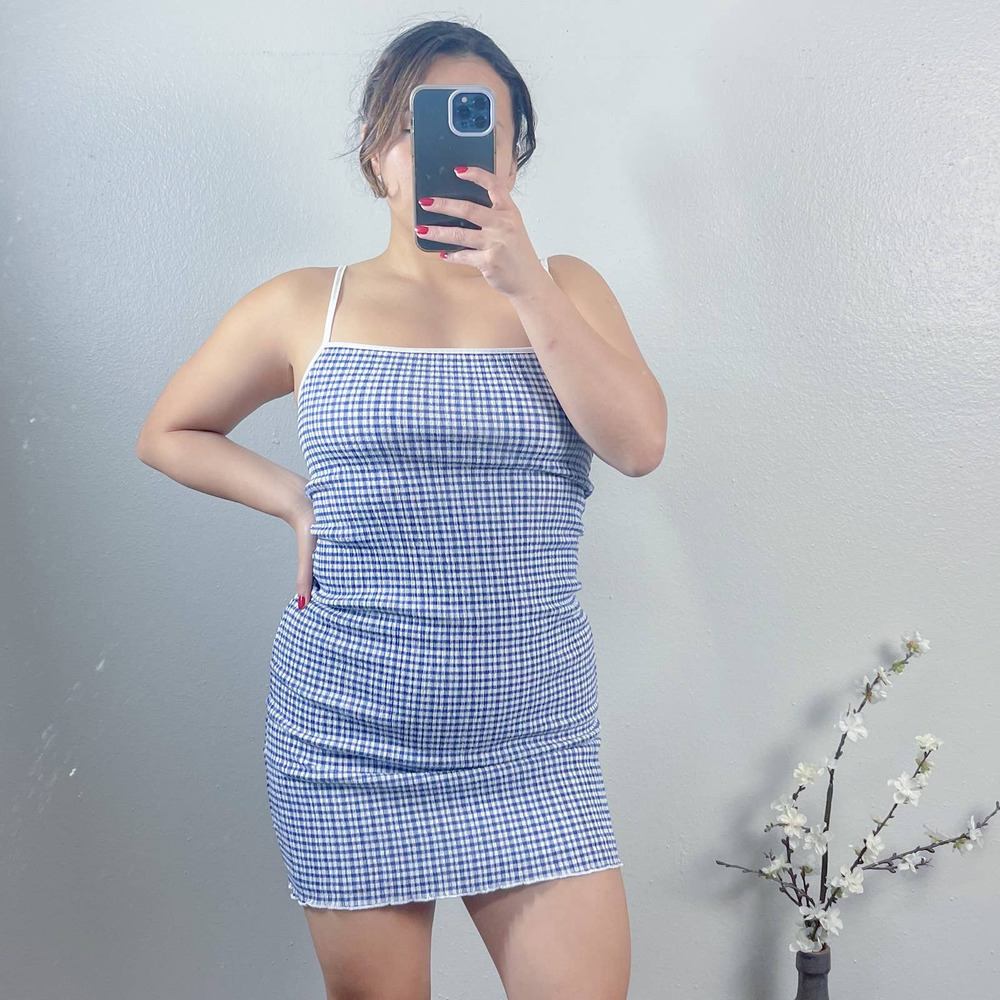 Aritzia Wilfred Blue Gingham Jazz Mini Dress Size M